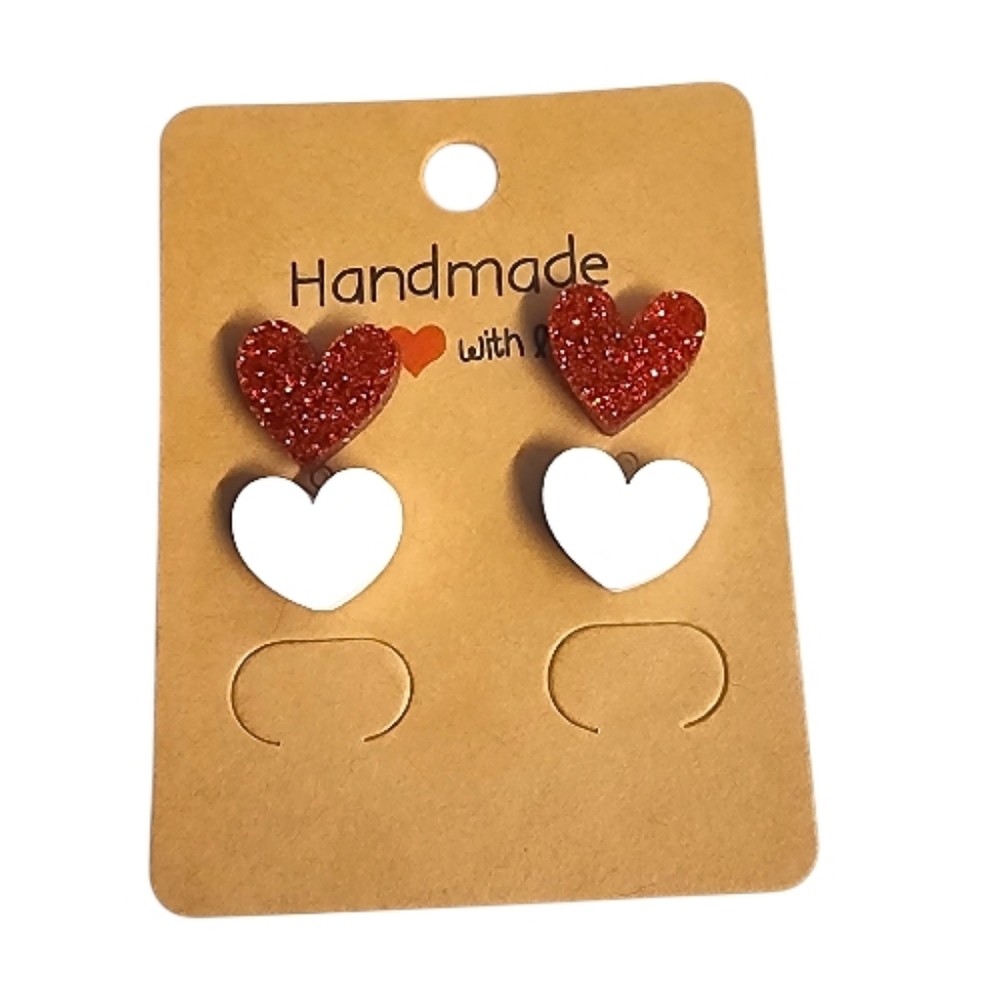 Candy Sparkle Heart Acrylic Stud Earrings - 2 Pair